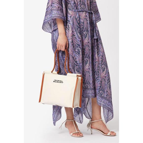 NEW ISABEL MARANT toledo cotton tote bag in ecru/cognac - Picture 2 of 3